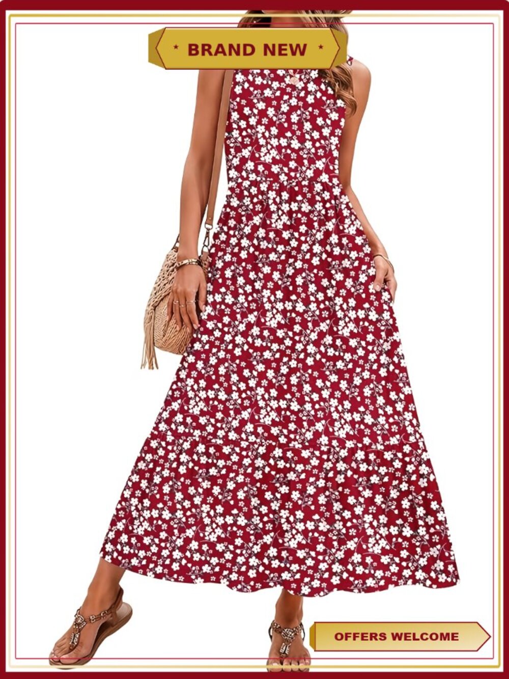 Sleeveless Maxi Dress Tiered Flowy Casual Beach Vacation Sundress